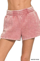 Zenana Winter Rose Acid Washed Elastic Waistband Dolphin Shorts