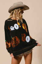 BiBi Black Halloween Theme Sequin Embroideries Sweatshirt