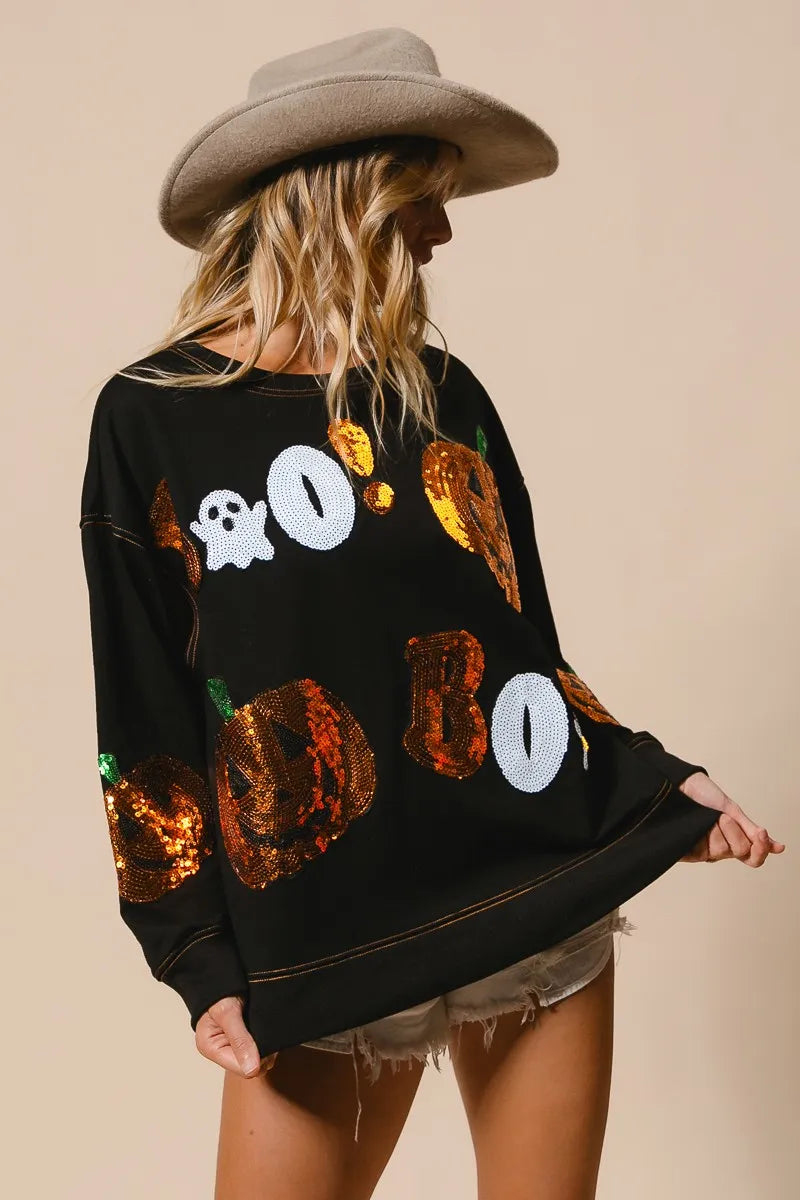 BiBi Black Halloween Theme Sequin Embroideries Sweatshirt