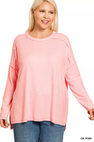 Zenana Dark Pink Melange Hacci Exposed Seam Hi-low Top DK PINK