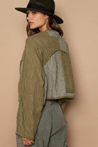 POL Olive Quilted Knit Viding Detail Knit Patch Jacket Trendsi