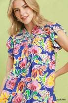 Umgee Blue Mix Floral Ruffle Mini Dress
