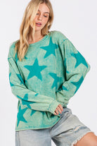 SAGE + FIG Turquoise Mineral Wash Star Pattern Top Shirts & Tops