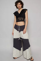 POL Contrast Floral Drawstring Wide Leg Pants