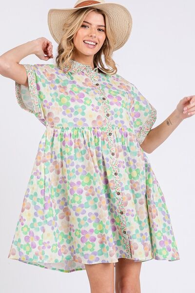 SAGE+FIG Floral Babydoll Short Sleeves Dress