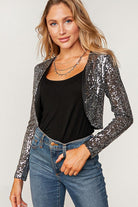 Sugarfox Holiday Sparkle Sequin Cropped Bolero Cardigan Sugarfox