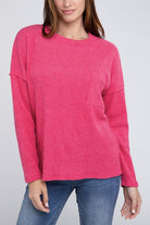 Zenana 4 Colors- Ribbed Brushed Melange Hacci Sweater with a Pocket FUCHSIA Shirts & Tops