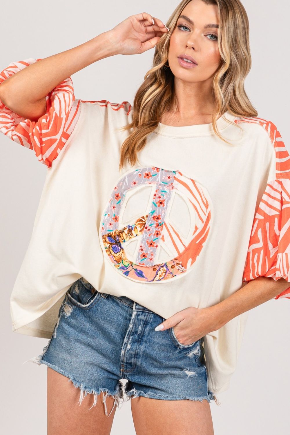 SAGE + FIG Peace Applique Patch with Zebra Print Contrast Top Trendsi