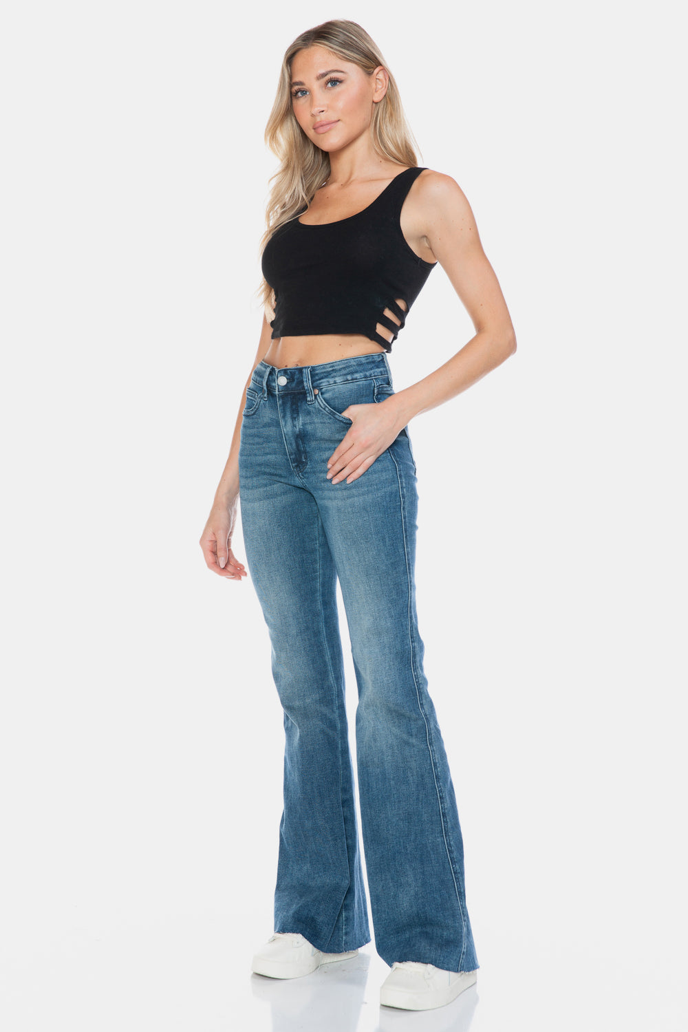 Judy Blue Medium Washed Tummy Control Cut Hem Flare Jeans Jeans