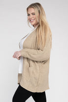 eesome Plus Size Ribbed Knit Open Front Cardigan eesome