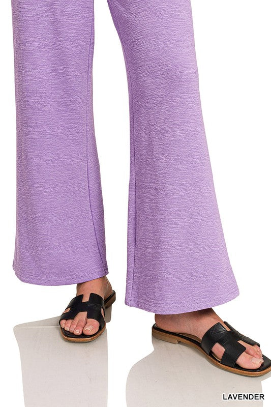 Zenana Dusty Blue Cotton Slub Top & Pants Set