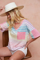 BiBi Rainbow Stripe Printed Triblend Knit Top