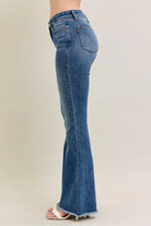 Judy Blue Mid-rise Vintage Wash Flare Jeans W/ Destroyed and Fray Hem