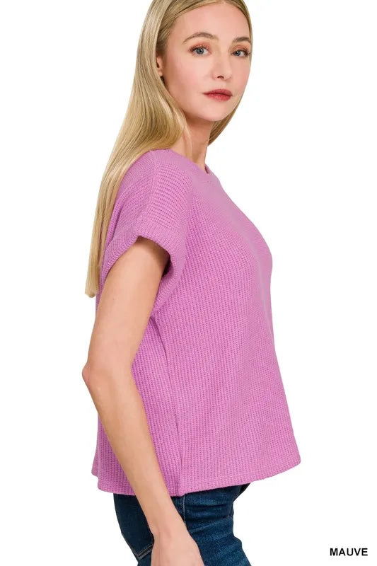 Zenana Mauve Rolled Sleeve Top and Pants Sweater Set