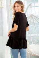 Heimish Ruffled V-Neck Short Sleeve Blouse