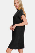 Zenana Black Mock Neck Short Sleeve Sweater Dress