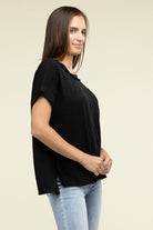 Zenana Brushed Waffle Exposed-Seam Short Sleeve Top Shirts & Tops