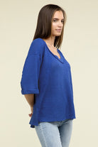 Zenana Brushed Waffle Exposed-Seam 3/4 Sleeve Top ZENANA