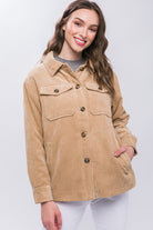 Love Tree Beige Corduroy Button Up Jacket with Sherpa Inside Beige Trendsi