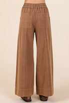 Mittoshop Cocoa Mineral Wash Wide Leg Elastic Waist Twill Pants