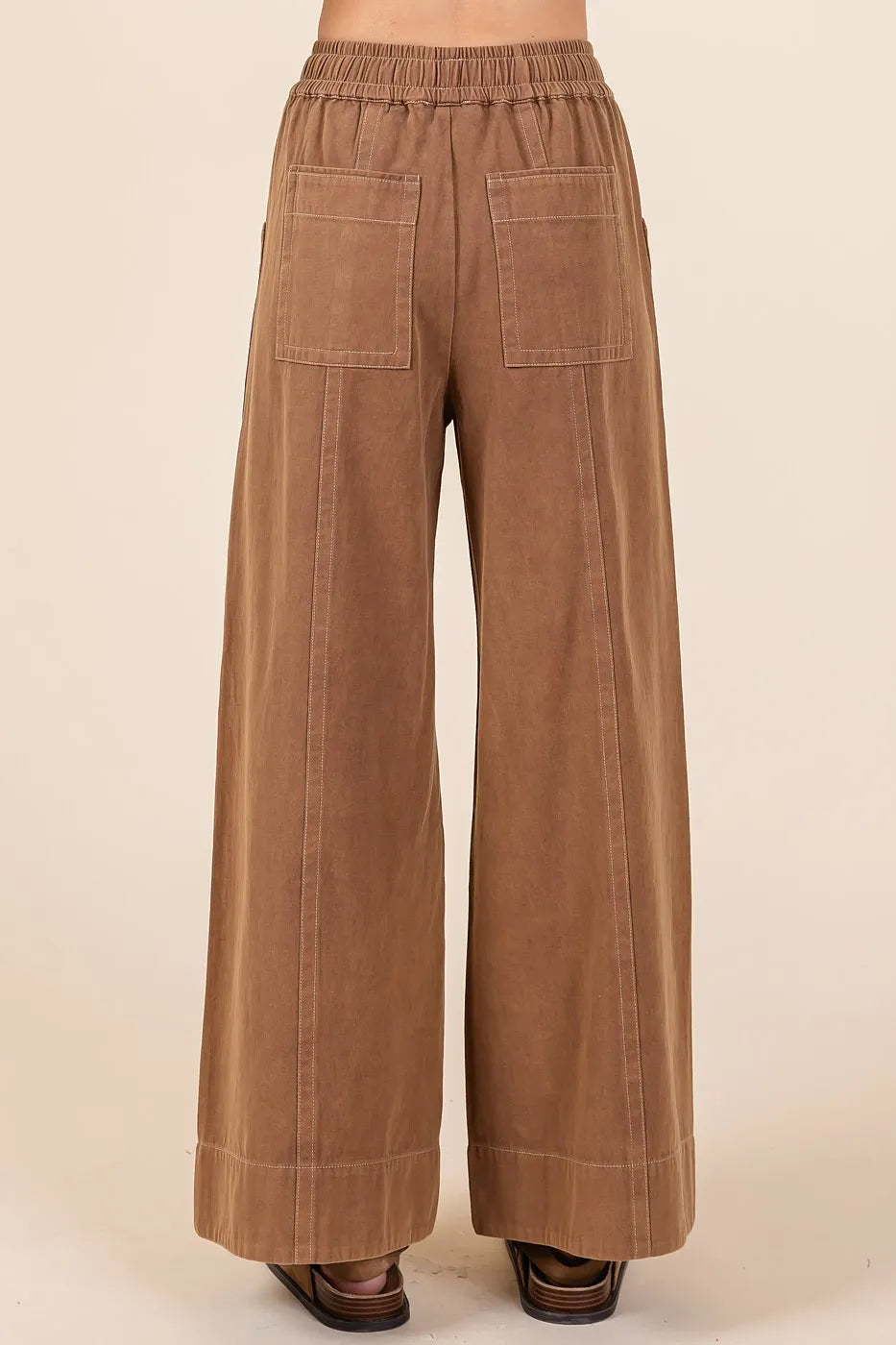 Mittoshop Cocoa Mineral Wash Wide Leg Elastic Waist Twill Pants
