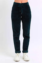 Judy Blue Emerald Green High Waisted Corduroy Cuffed Joggers