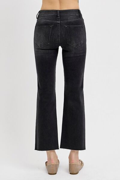 RISEN Black Tummy Control Mid Rise Crop Straight Jeans