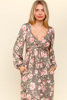 Haptics Mauve Sweetheart Neckline Twisted Detail Ruffled Hem Floral Maxi Dress Dresses