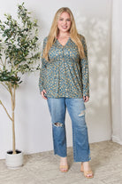 Heimish Floral Half Button Long Sleeve Blouse