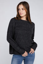 Zenana 4 Colors- Ribbed Brushed Melange Hacci Sweater with a Pocket Shirts & Tops