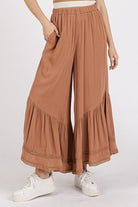 Mittoshop Caramel Lace Ruffle Asymmetric Hem Wide Leg Pants Caramel