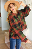 Haptics Rock'n Plaid Olive & Rust Button Down Oversized Shirt Haptics