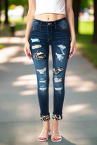 KanCan Mid Rise Distressed Leopard Print Accent Super Skinny Jeans 13 MemorialDay24