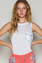 POL Floral Detail Pocket Patch Tank Top