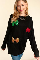 Haptics Black Multicolor Sequin Bow Knit Sweater Haptics