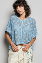 POL Cornflower Blue Crochet Lace Short Sleeve Top