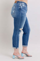 Judy Blue Medium Washed Button Fly Distressed Boyfriend Fit Jeans