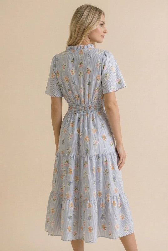 Haptics Flutter Into Late Summer Sweet Striped Floral Midi Dress
