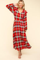 Haptics Red Plaid Ruffle Detail Fit & Flare Midi Dress Haptics