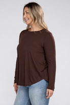 Zenana Plus Long Sleeve Round Neck Round Hem Top ZENANA