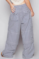 POL Denim Striped Lace Drawstring Pants with Cargo Pockets