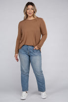 Zenana Plus Long Sleeve Round Neck Round Hem Top ZENANA