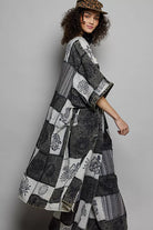 POL Black Multi Open Front Printed BohemianPatchwork Longline Cardigan