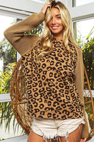 BiBi Latte Leopard Pattern Front Raglan Sleeve Sweater LATTE