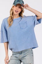 SAGE + FIG Periwinkle Exposed Seam Round Neck Half Sleeve T-Shirt Periwinkle