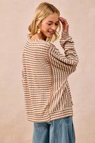 BiBi Camel Open Seam Detail Textured Stripe Knit Top