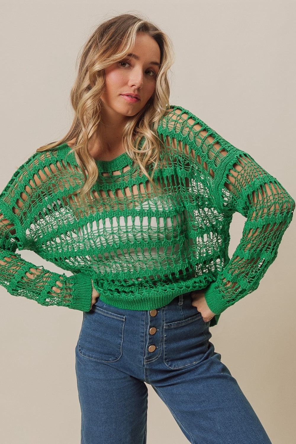 BiBi Jade Long Sleeve Knit Top Trendsi
