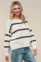 Haptics Ivory & Black Textured Stripe Comfy Pullover Sweater