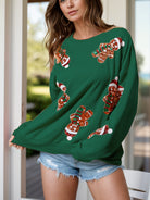 Preorder: Sequin Gingerbread Man Long Sleeve Sweatshirt Dark Green Trendsi