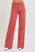 RISEN High Rise Tummy Control Wide Leg Jeans in Brick Brick Trendsi